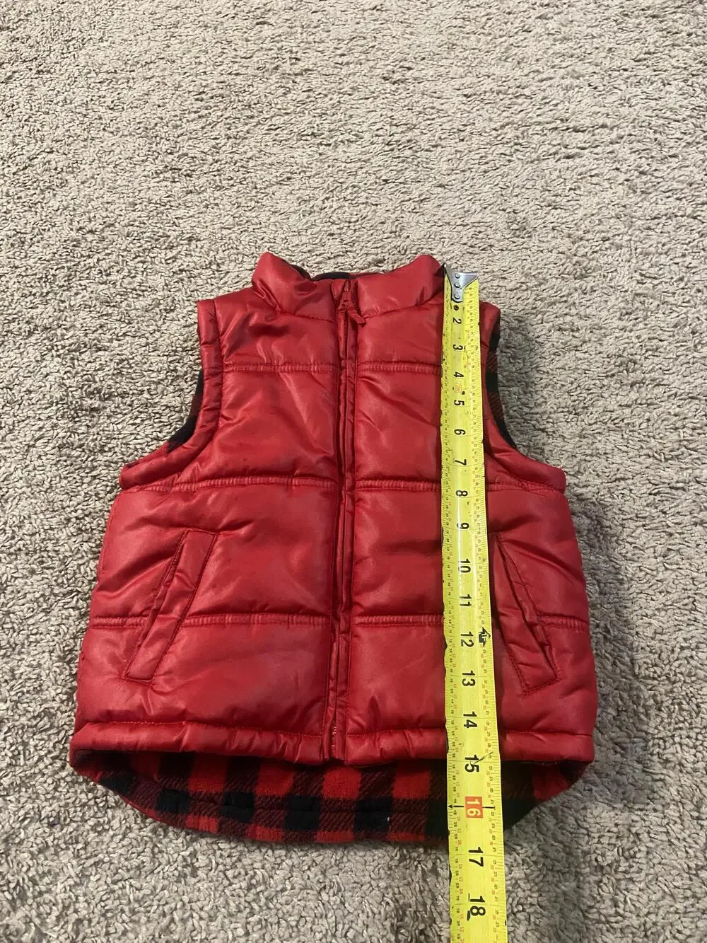 Arizona Jean Company Vest Youth 5-6 Red Puffer Fleece Lined Zip Buffalo Plaid
